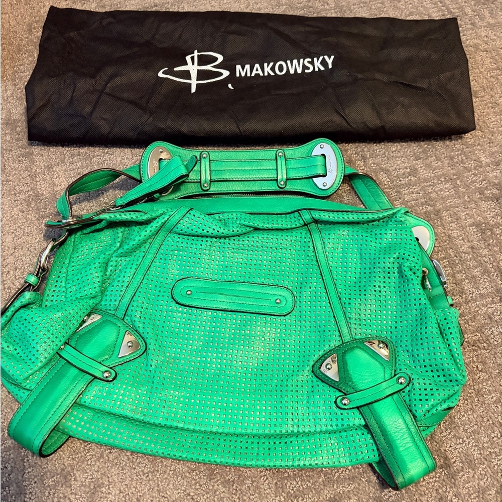 B. Makowsky Green Perforated Satchel
